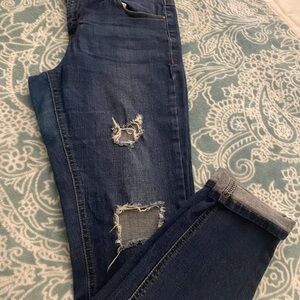 Refuge Dark Blue Distressed Ankle Jeans